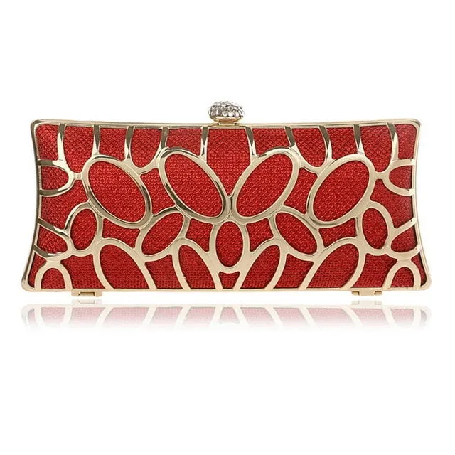 SEKUSA Clutch Female Diamonds Metal Hollow Out Style Women Evening Bags Alloy Mixed Color Chain Shoulder Purse Evening Bags