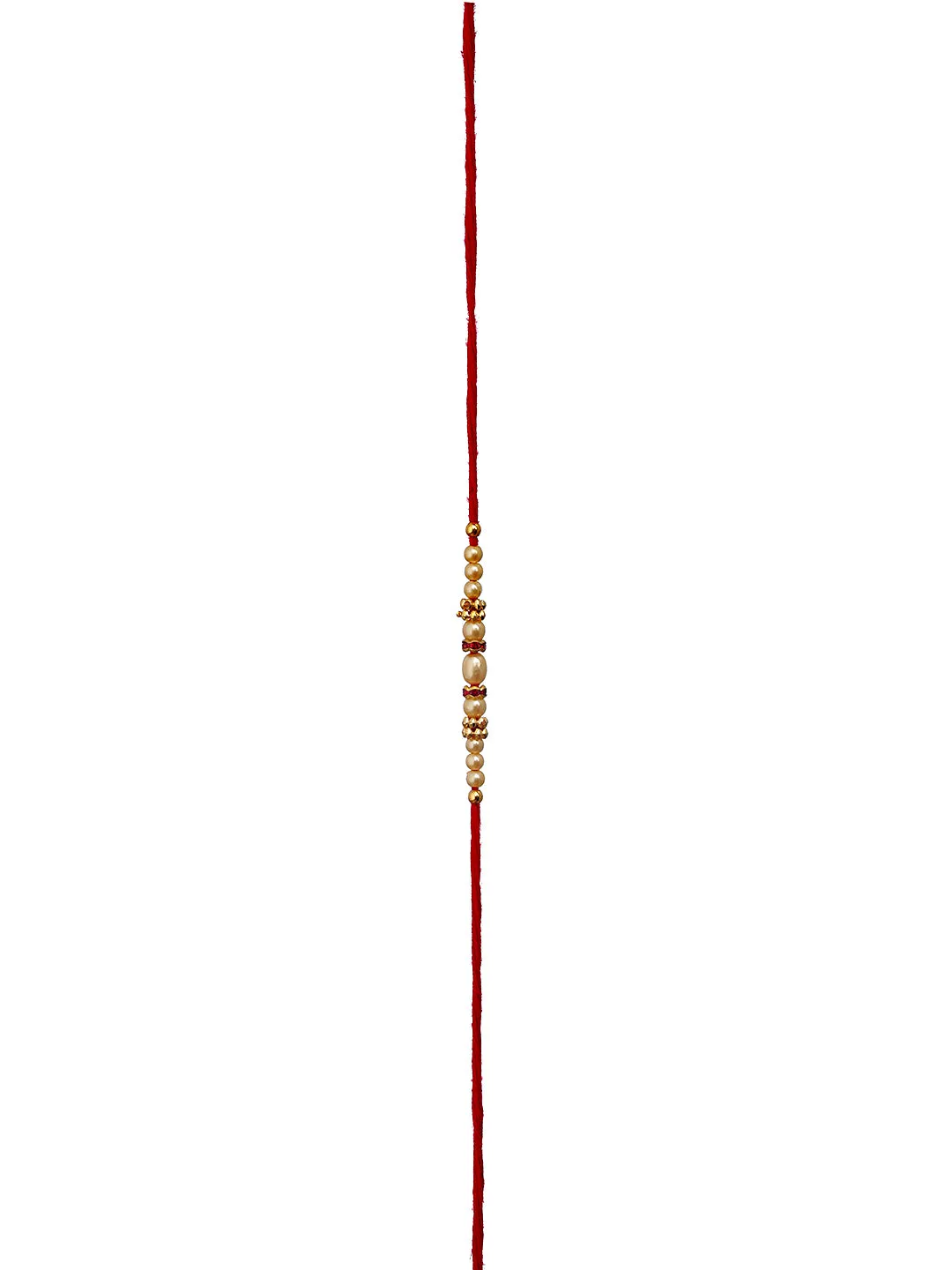Set Of 2 White Faux Pearls Beaded & Enameled Thread Rakhi With Roli & Chawal