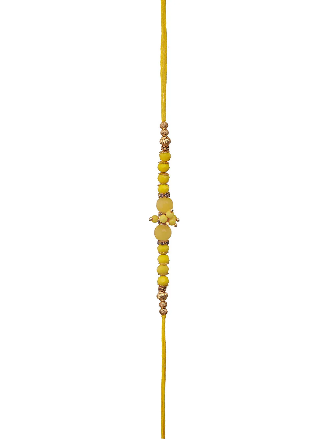 Set Of 2 Yellow Pearl Beaded & Blue Morpankh Enameled Designer Rakhi With Roli Chawal