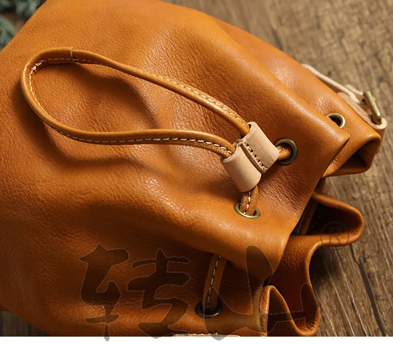 Small Women Veg Tanned Drawstring Bucket Bags 1030