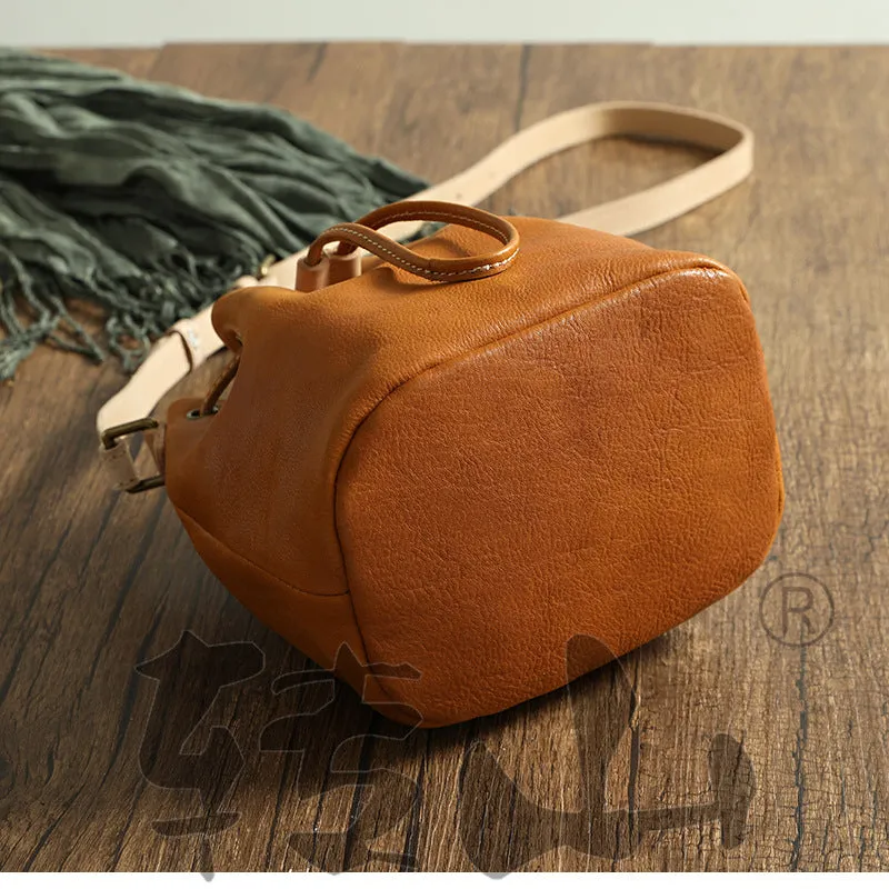 Small Women Veg Tanned Drawstring Bucket Bags 1030
