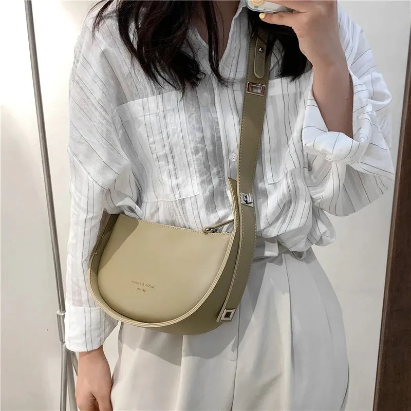 Smooth Vegan Leather Adjustable Wide Strap Cross-body Shoulder Bags