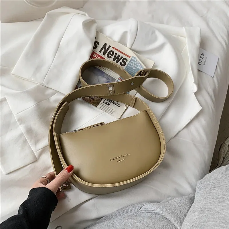 Smooth Vegan Leather Adjustable Wide Strap Cross-body Shoulder Bags