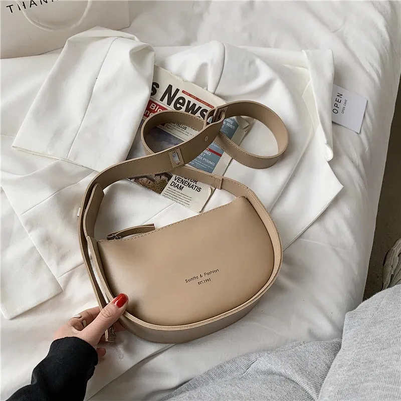 Smooth Vegan Leather Adjustable Wide Strap Cross-body Shoulder Bags