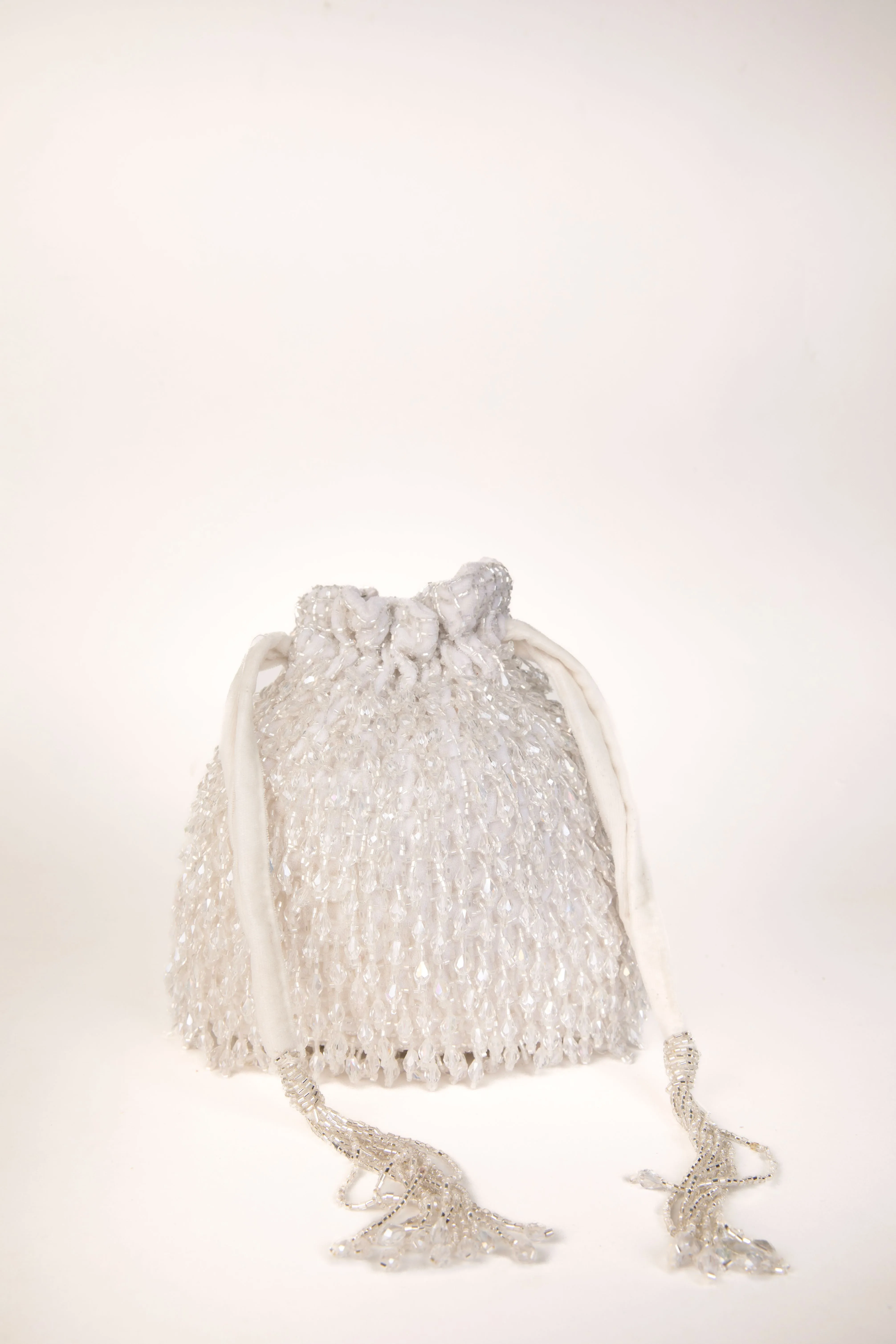 Stone & Pearl Beaded Wristlet Clutch with Detachable Strap