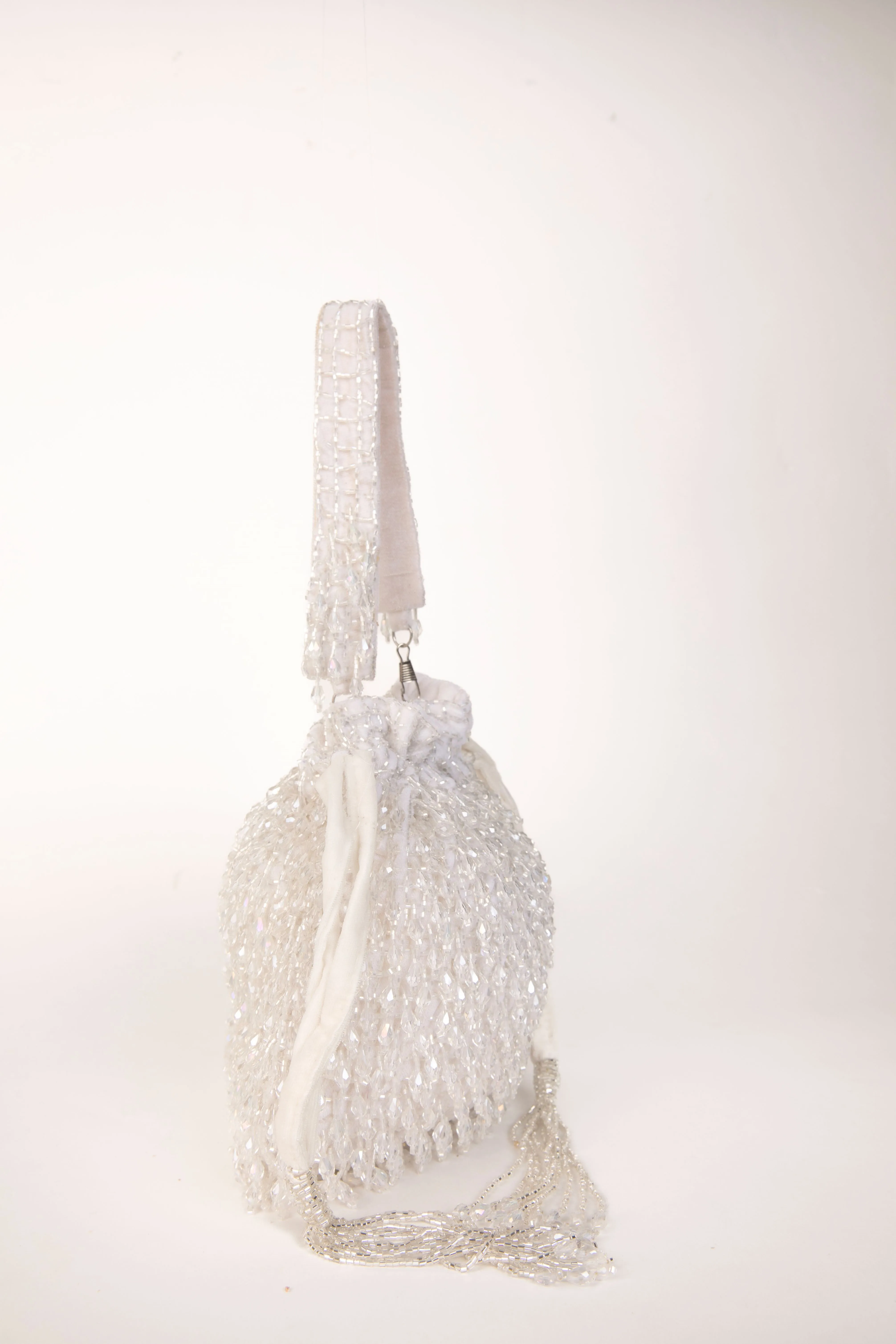 Stone & Pearl Beaded Wristlet Clutch with Detachable Strap
