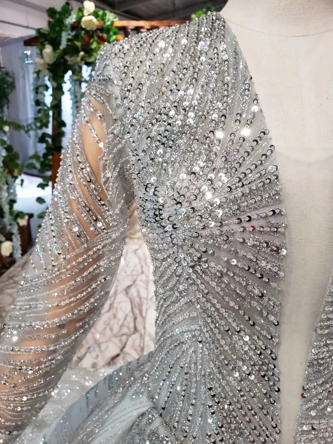 Style 0720-104 - Crystal beaded long sleeve formal ball gown