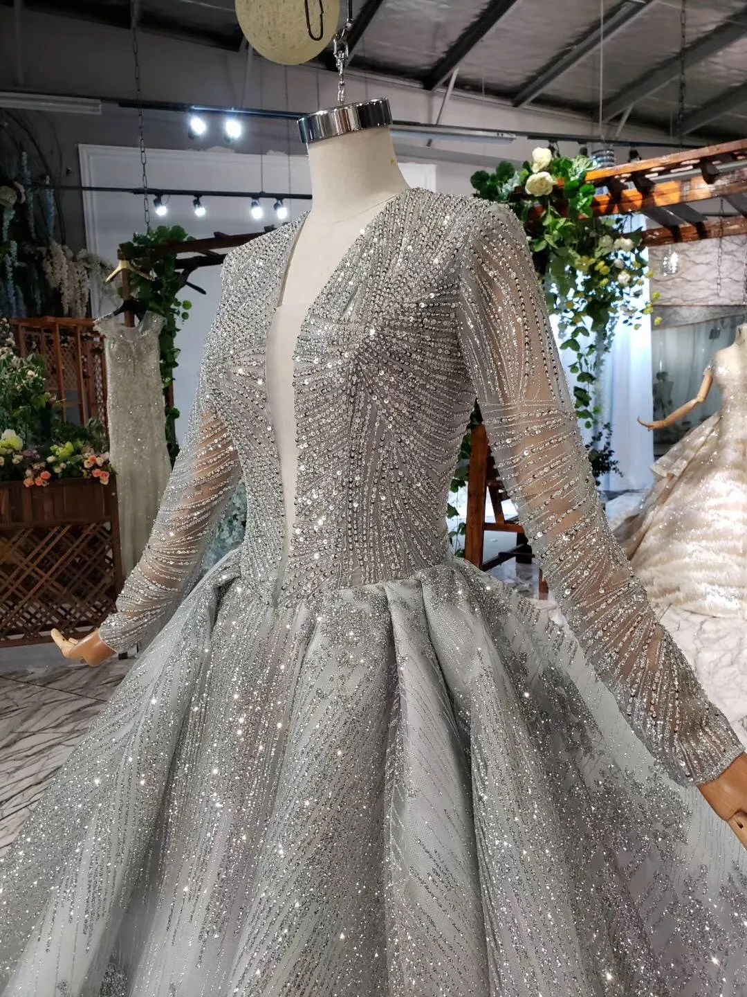 Style 0720-104 - Crystal beaded long sleeve formal ball gown