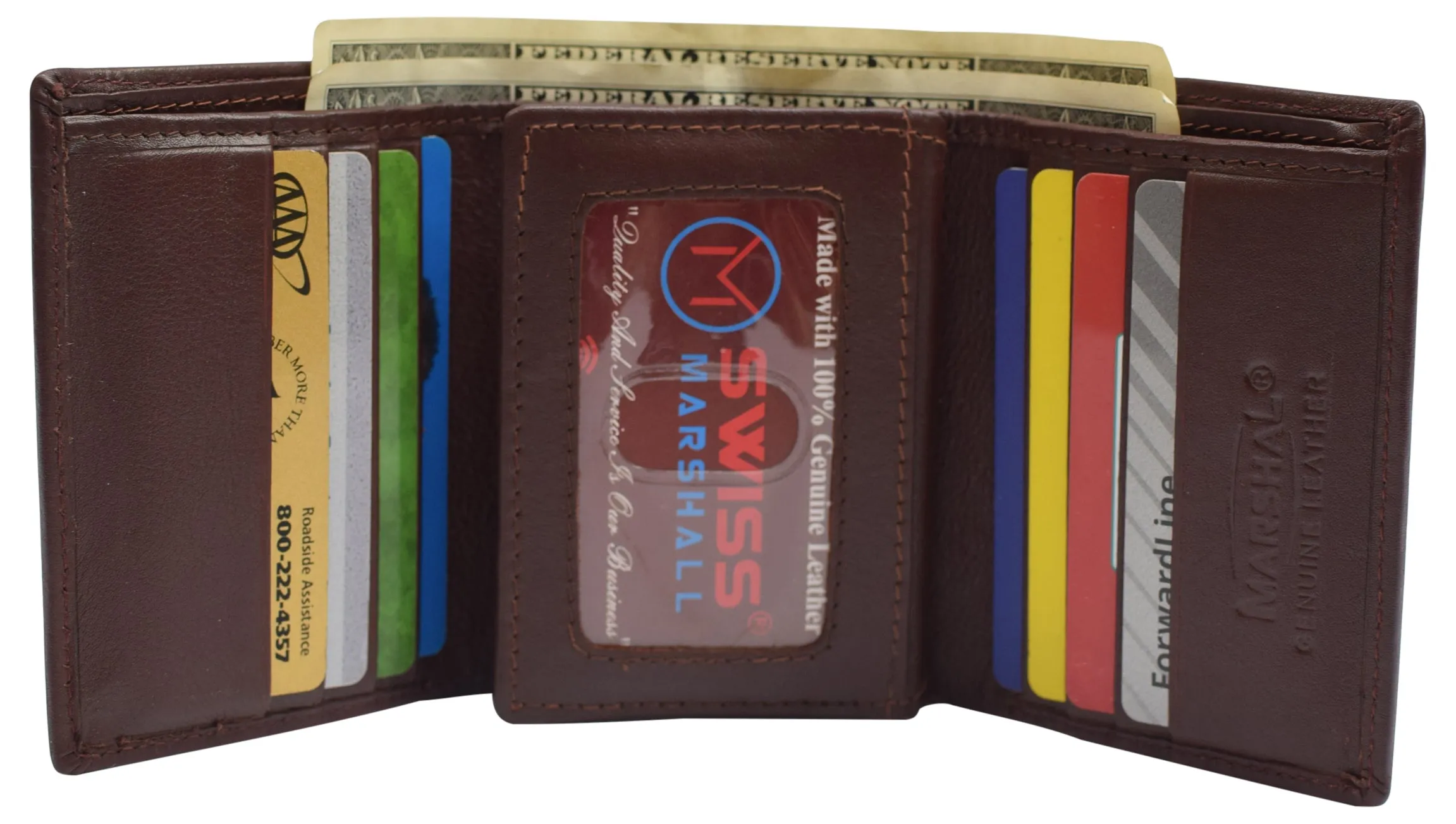 Swiss marshall men's rfid blocking premium leather classic trifold wallet