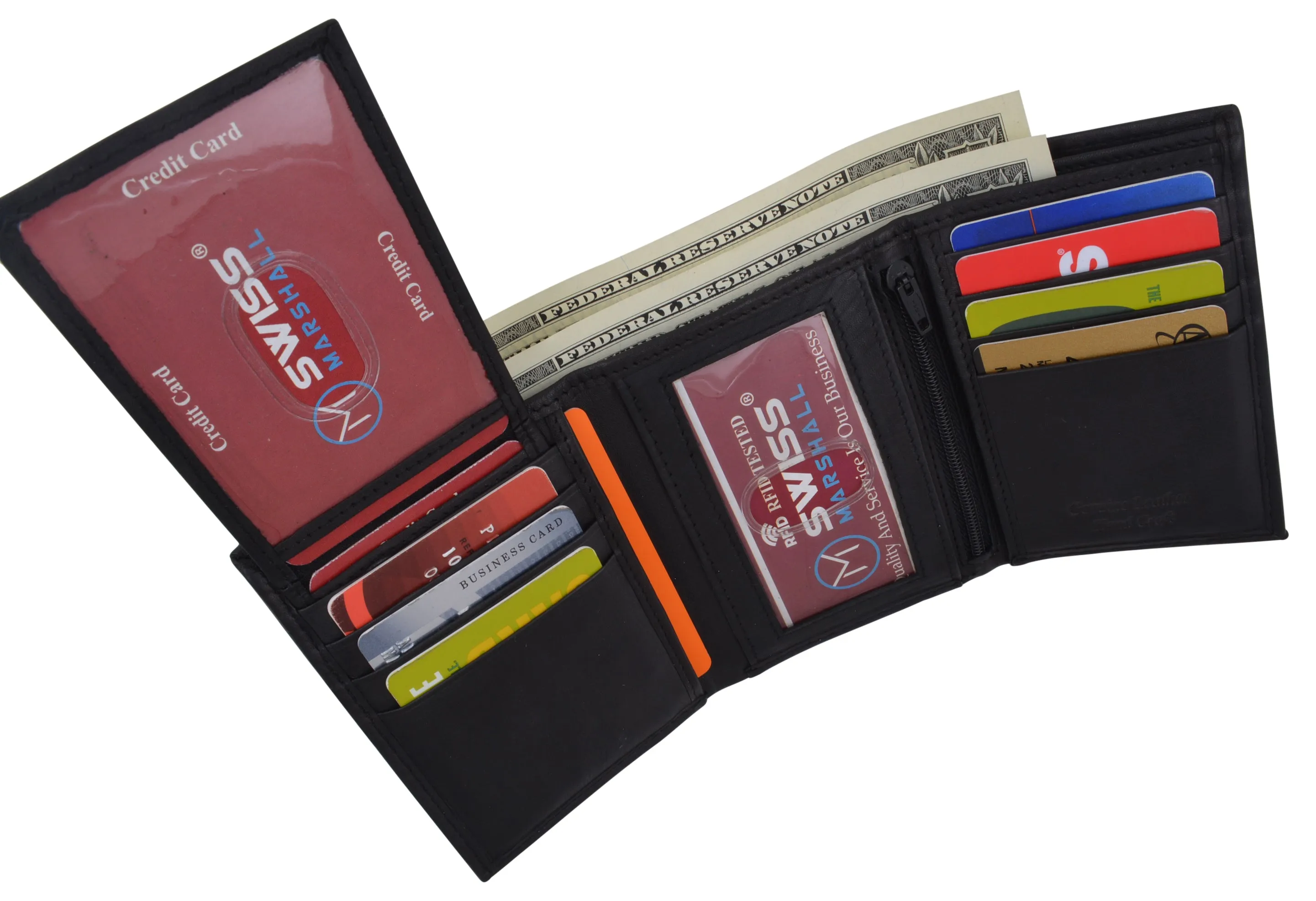 Swiss Marshall Men's RFID Blocking Premium Leather Removable Card/ID Holder Trifold Wallet