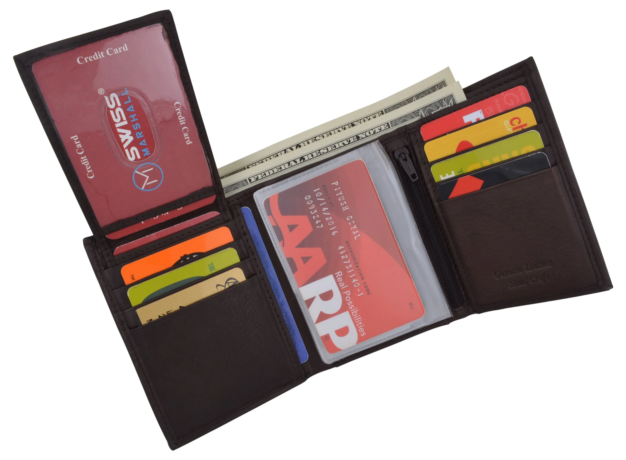 Swiss Marshall Men's RFID Blocking Premium Leather Removable Card/ID Holder Trifold Wallet