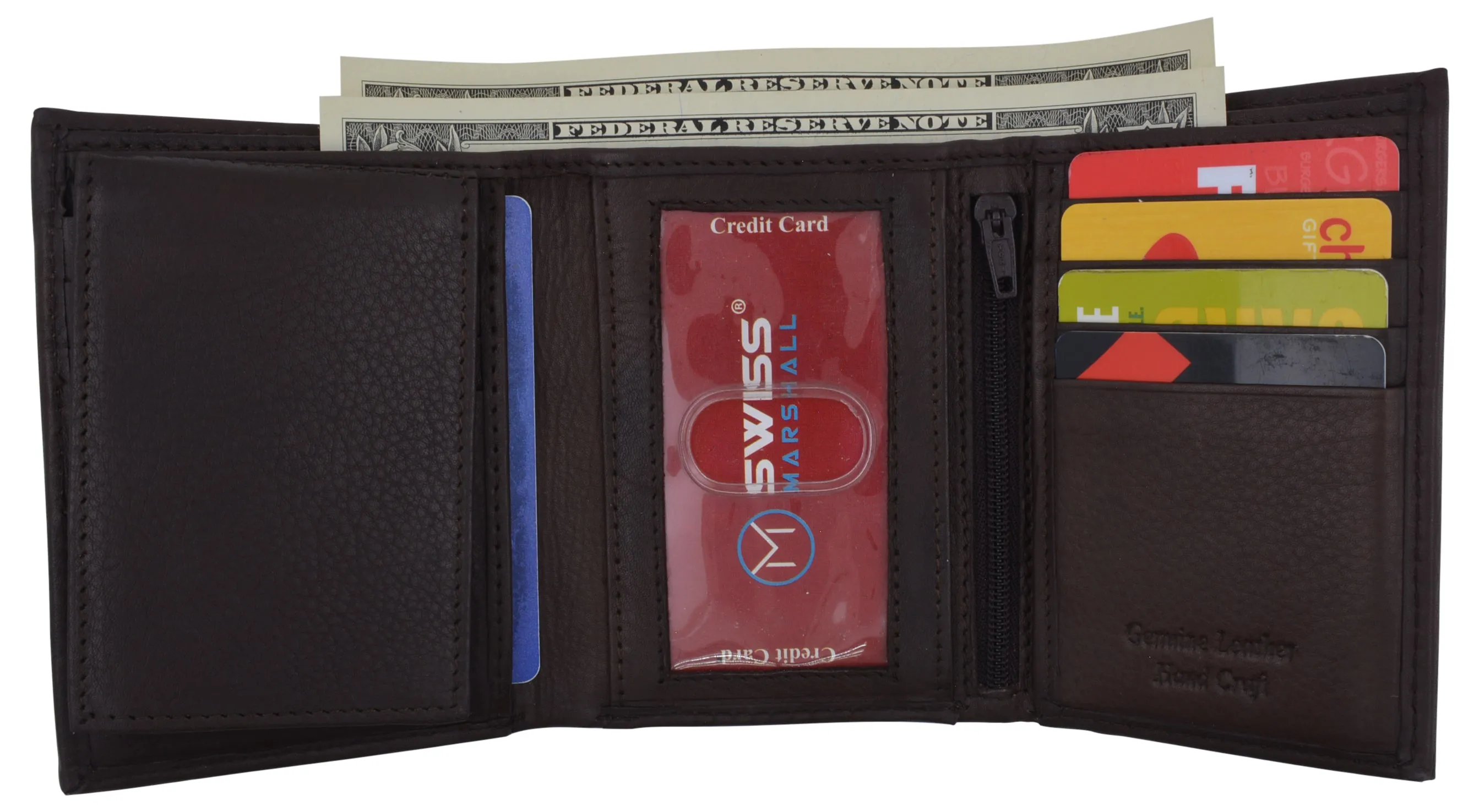 Swiss Marshall Men's RFID Blocking Premium Leather Removable Card/ID Holder Trifold Wallet