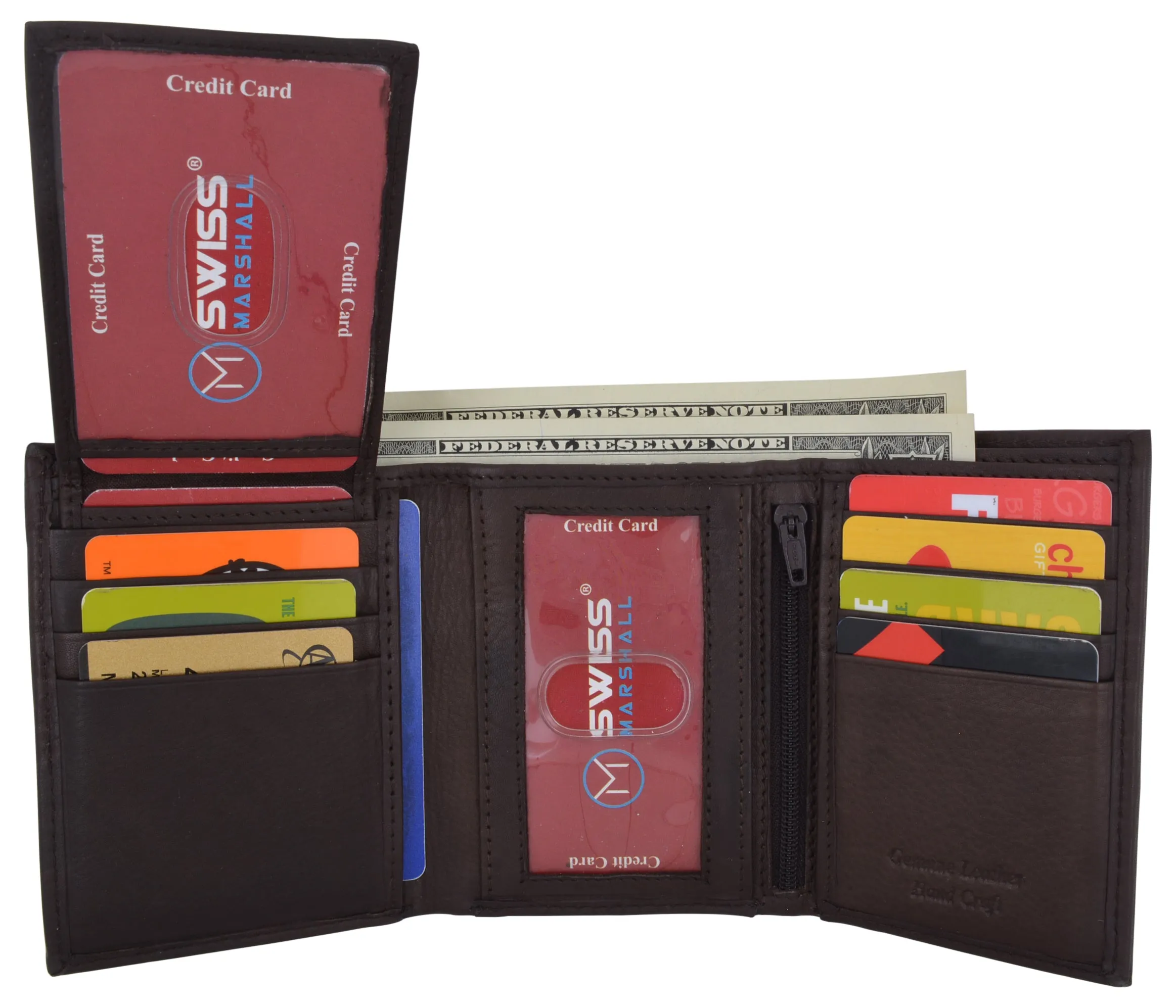 Swiss Marshall Men's RFID Blocking Premium Leather Removable Card/ID Holder Trifold Wallet