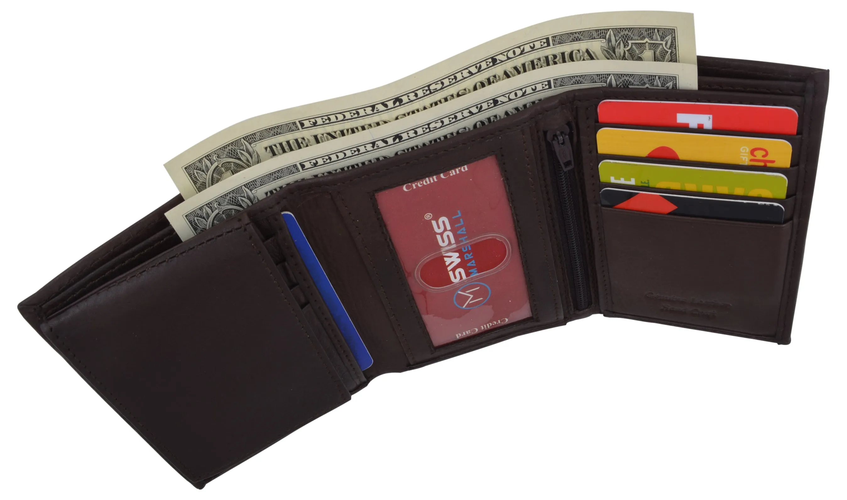 Swiss Marshall Men's RFID Blocking Premium Leather Removable Card/ID Holder Trifold Wallet