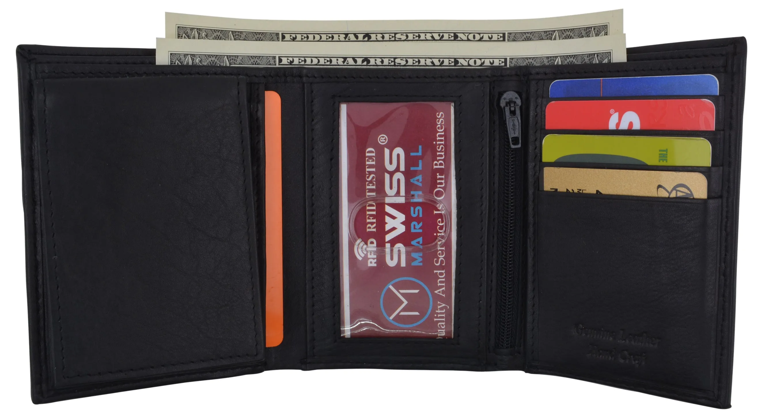 Swiss Marshall Men's RFID Blocking Premium Leather Removable Card/ID Holder Trifold Wallet