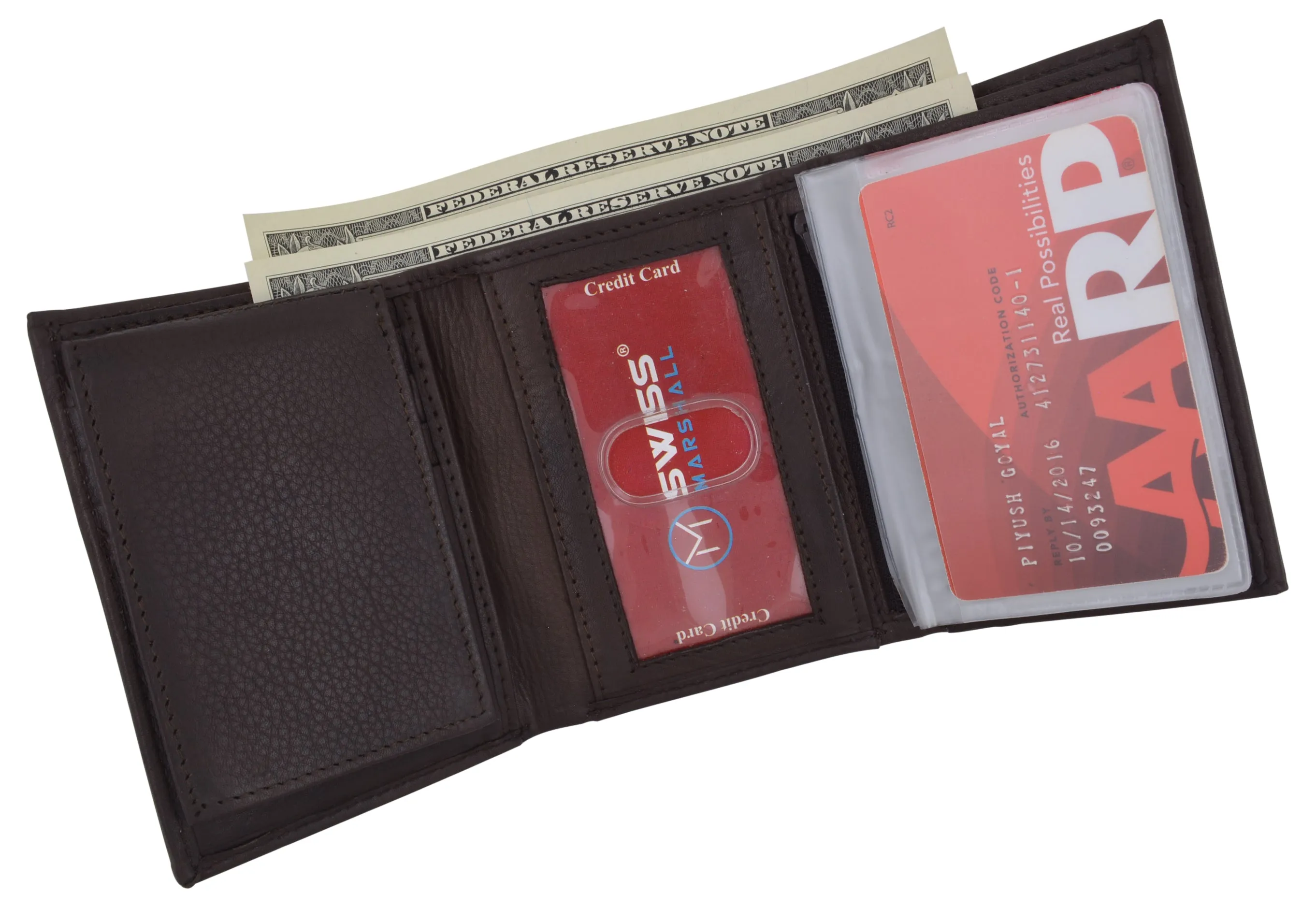Swiss Marshall Men's RFID Blocking Premium Leather Removable Card/ID Holder Trifold Wallet