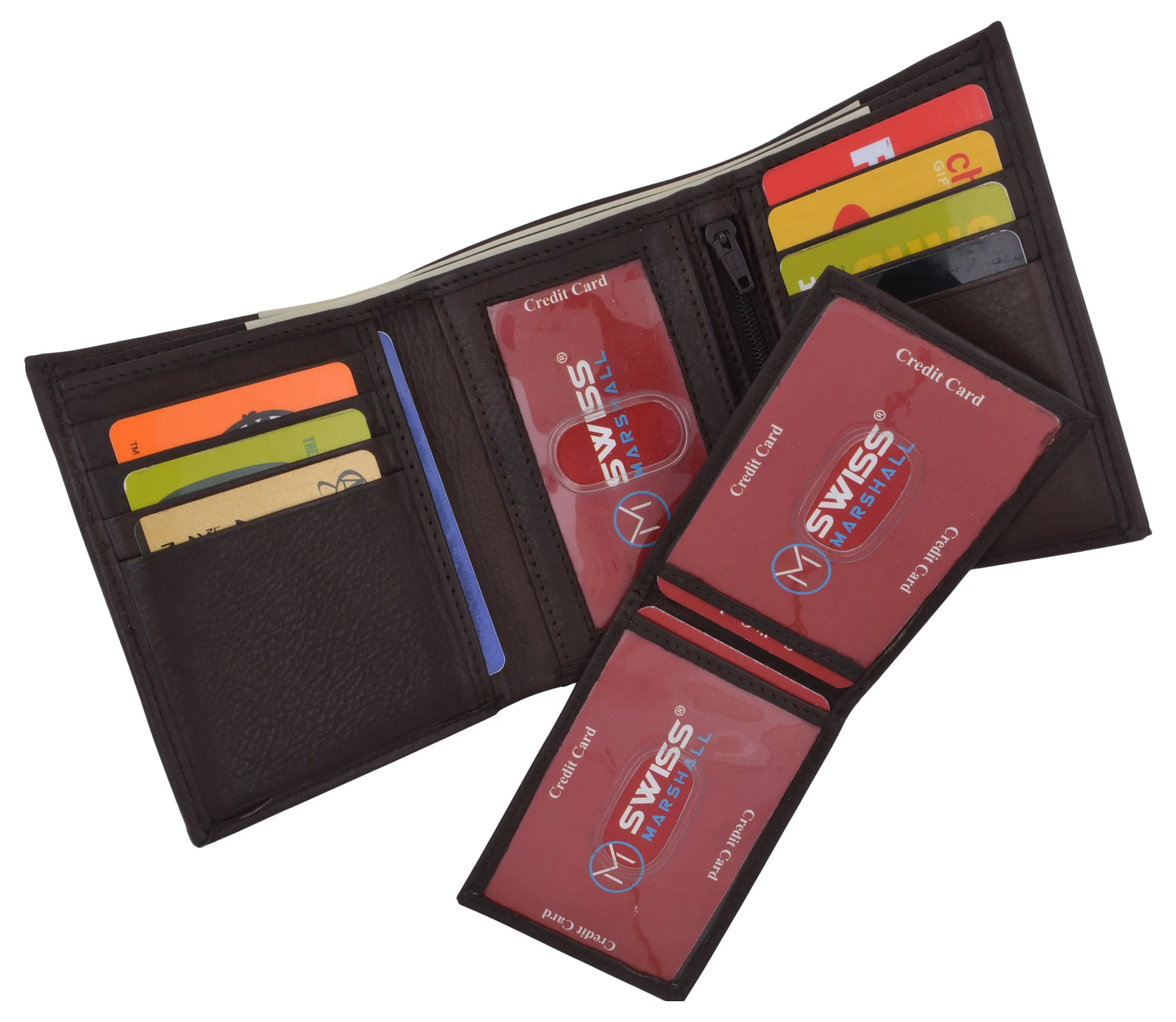Swiss Marshall Men's RFID Blocking Premium Leather Removable Card/ID Holder Trifold Wallet