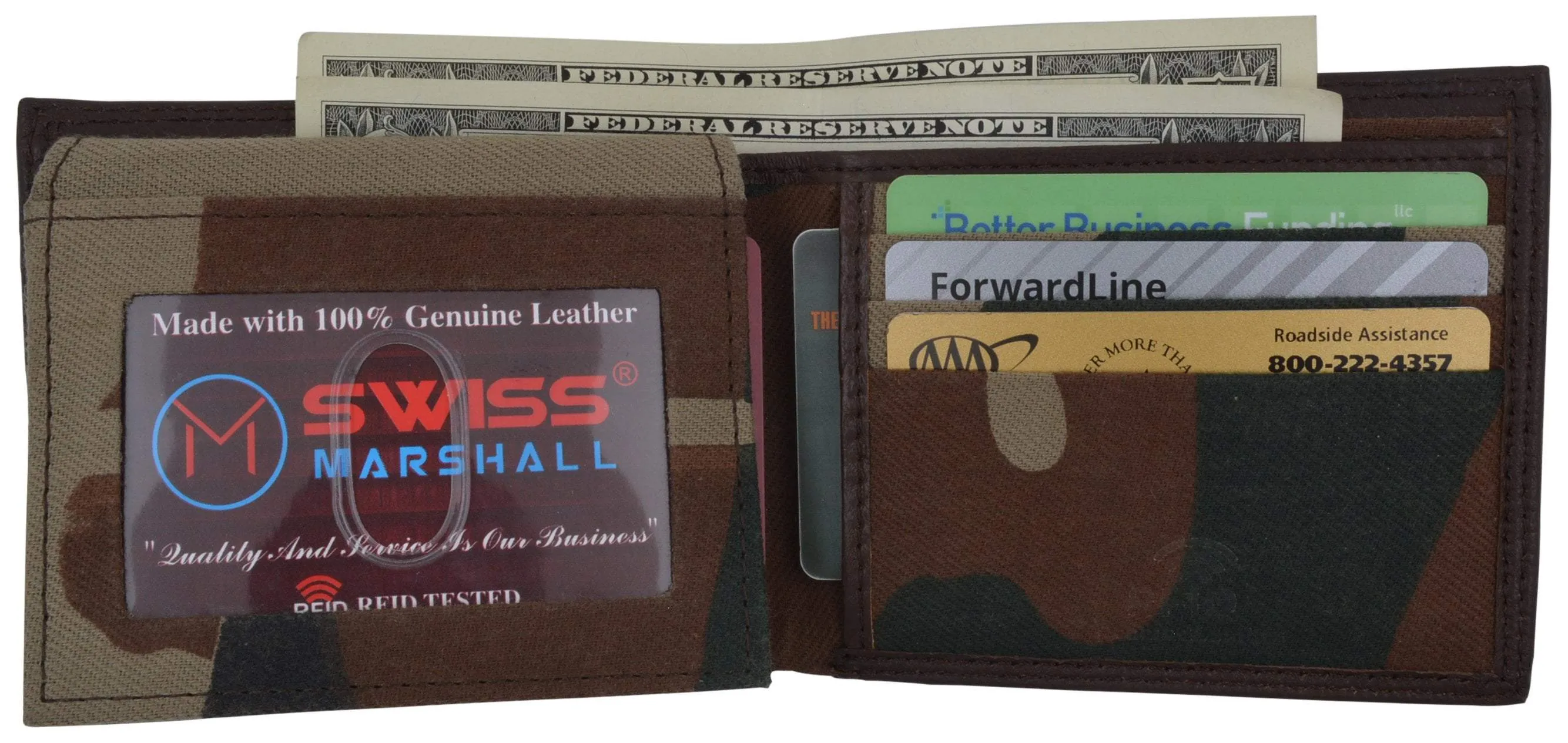 Swiss Marshall Premium Leather Men's Bifold Fixed ID Flap Card Holder Wallet