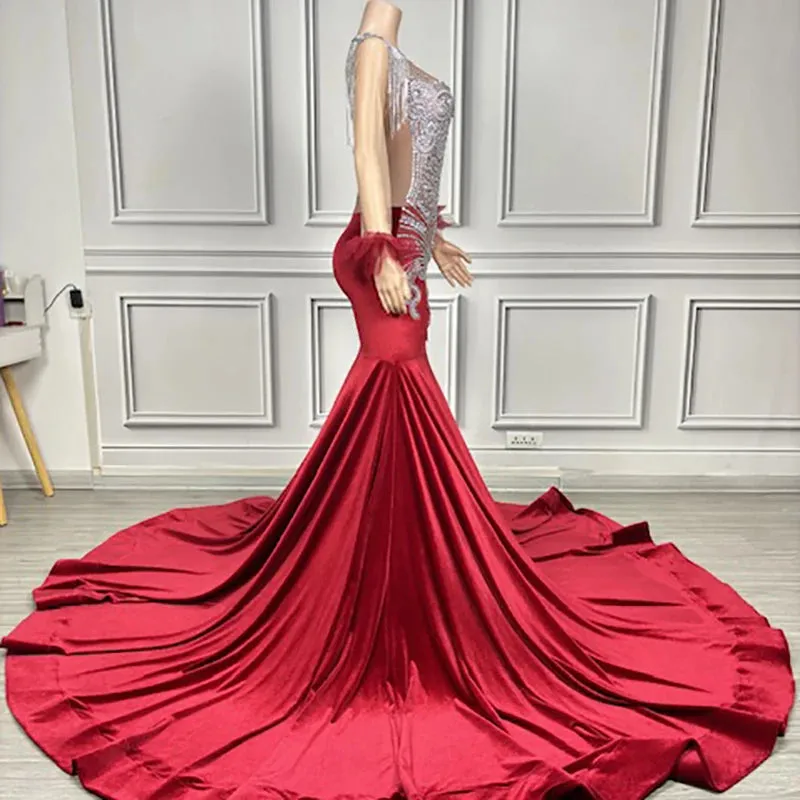 Trend4us Women's Luxury Beaded Crystal Applique Mermaid Gown