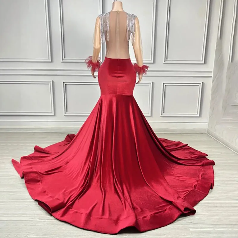 Trend4us Women's Luxury Beaded Crystal Applique Mermaid Gown