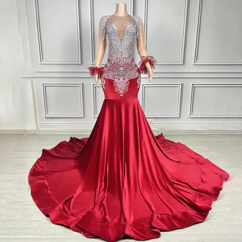 Trend4us Women's Luxury Beaded Crystal Applique Mermaid Gown