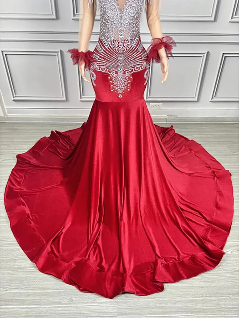 Trend4us Women's Luxury Beaded Crystal Applique Mermaid Gown
