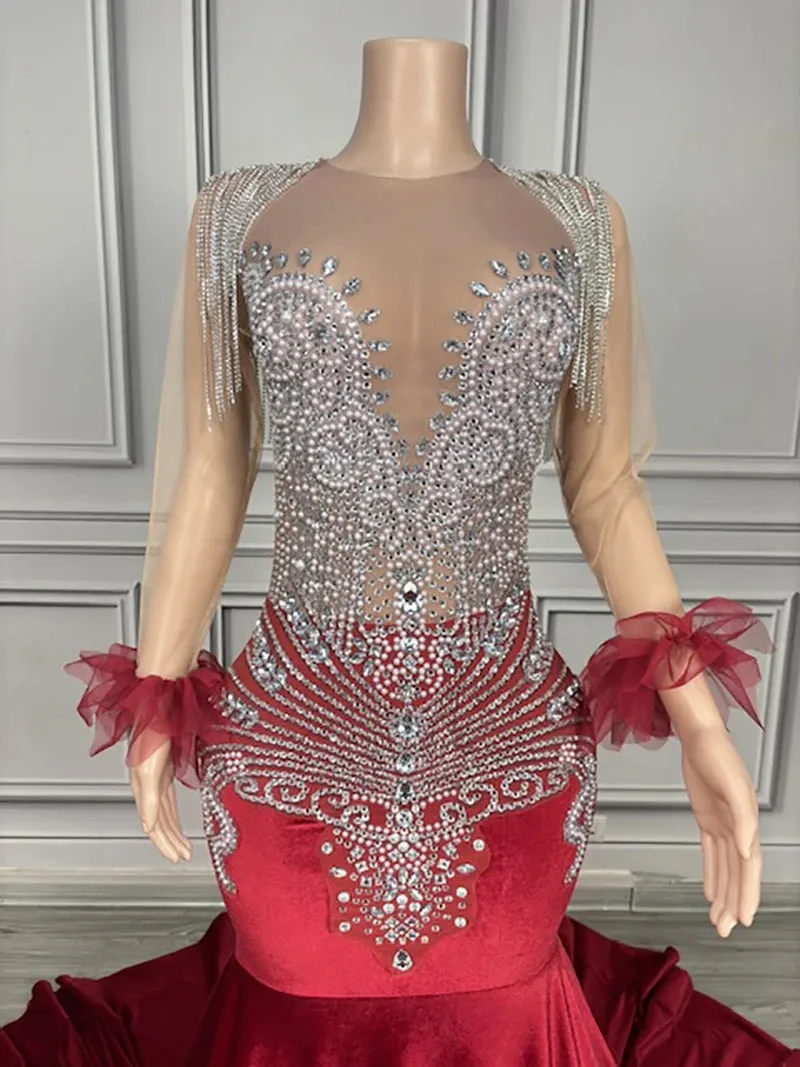 Trend4us Women's Luxury Beaded Crystal Applique Mermaid Gown
