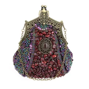 Vintage Copper Frame Inlaying Gem Beaded Handbag|JaosWish