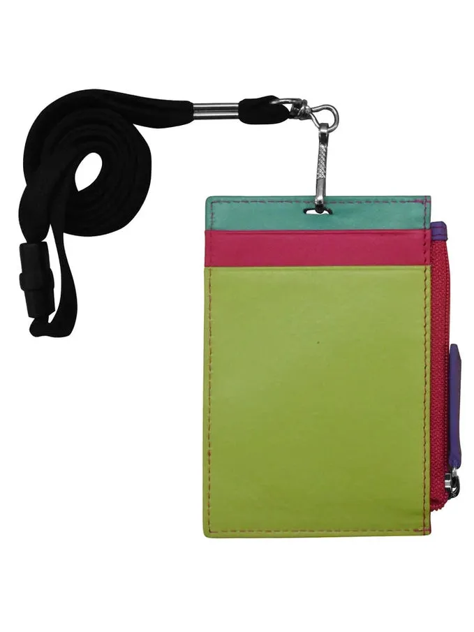 Wallet I.D. Holder Vertical Zipper With Lanyard Palm Beach Leather RFID Blocking 7118