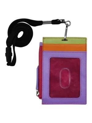Wallet I.D. Holder Vertical Zipper With Lanyard Palm Beach Leather RFID Blocking 7118