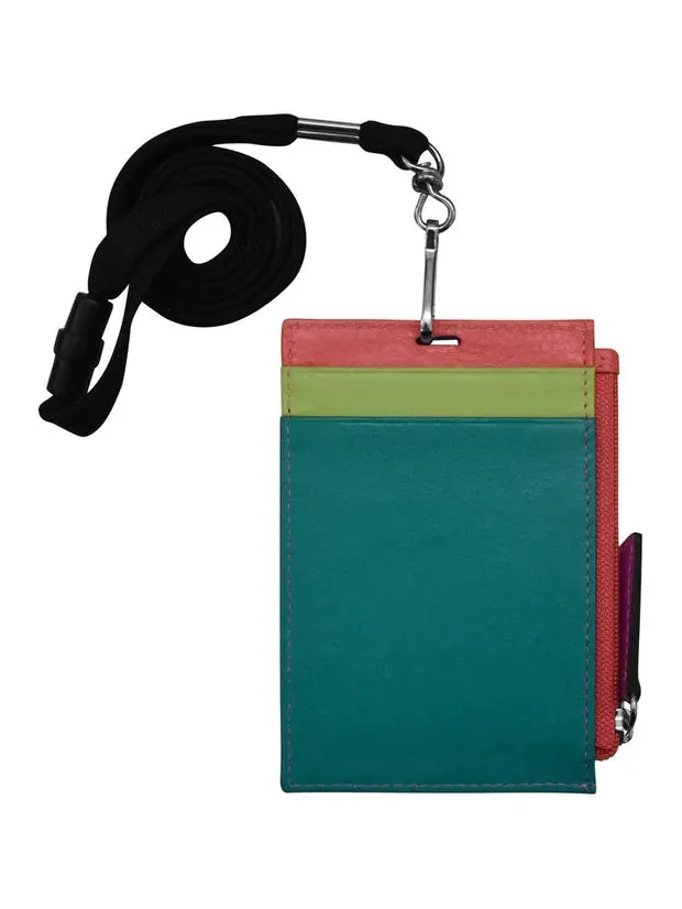 Wallet I.D. Holder Vertical Zipper With Lanyard Paradise Multi Leather RFID Blocking7118