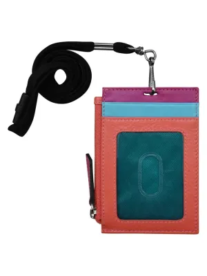 Wallet I.D. Holder Vertical Zipper With Lanyard Paradise Multi Leather RFID Blocking7118