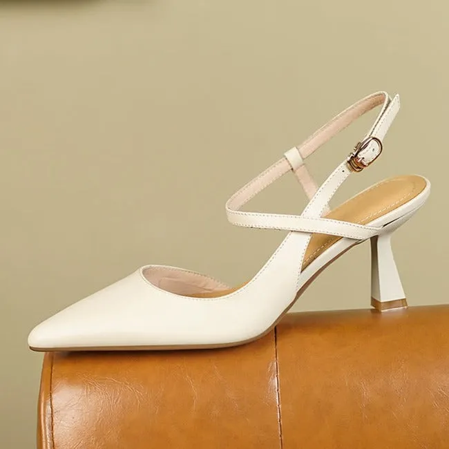 Women Slingback Kitten Heels Pumps Pointed Toe Strap Buckle Sandals