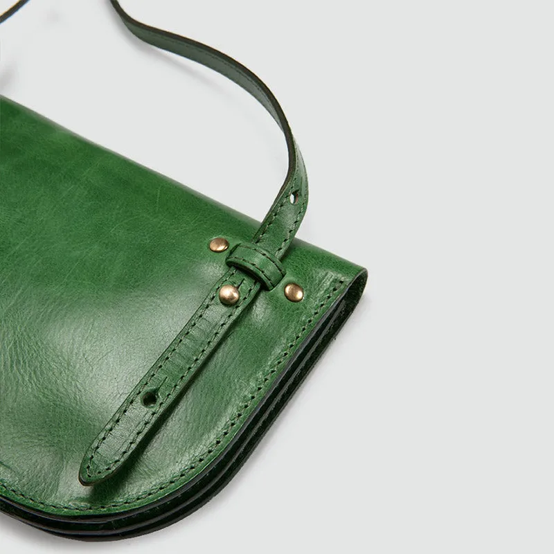 Womens Green Leather Crossbody Saddle Bag Purse Small Shoulder Bag