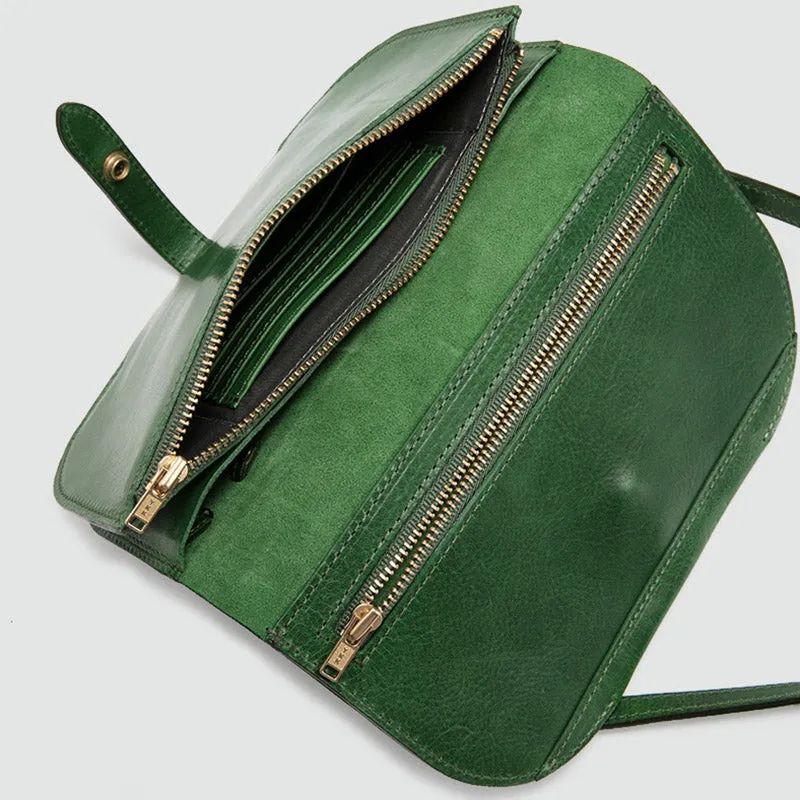 Womens Green Leather Crossbody Saddle Bag Purse Small Shoulder Bag