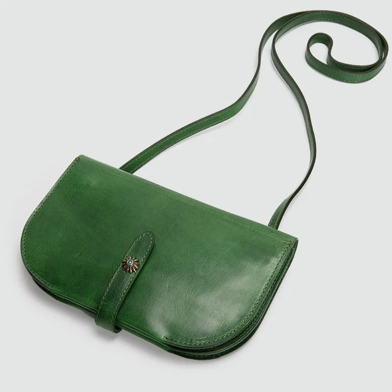 Womens Green Leather Crossbody Saddle Bag Purse Small Shoulder Bag