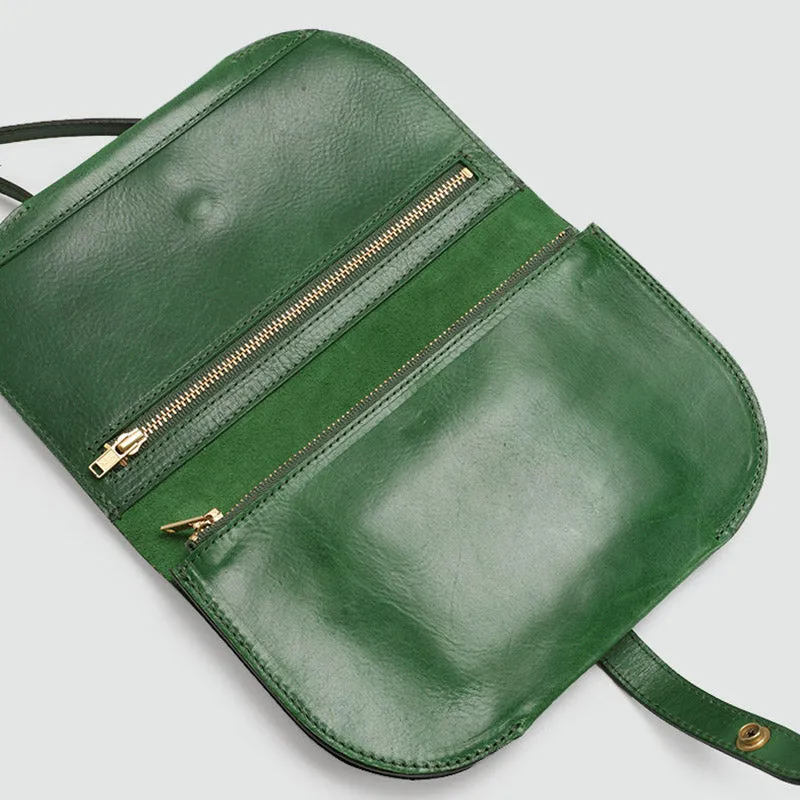 Womens Green Leather Crossbody Saddle Bag Purse Small Shoulder Bag