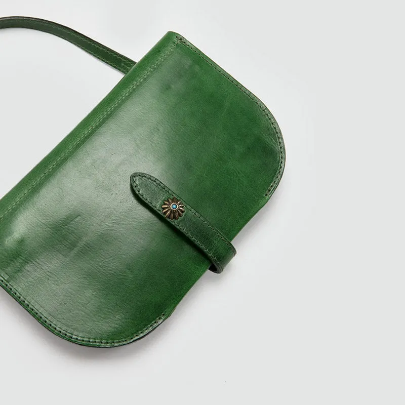 Womens Green Leather Crossbody Saddle Bag Purse Small Shoulder Bag