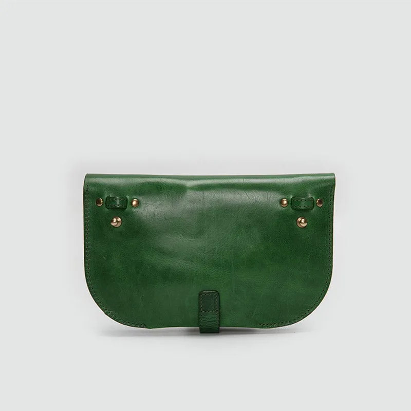 Womens Green Leather Crossbody Saddle Bag Purse Small Shoulder Bag