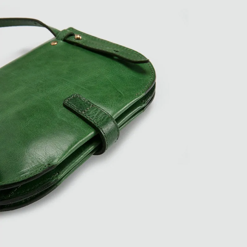 Womens Green Leather Crossbody Saddle Bag Purse Small Shoulder Bag
