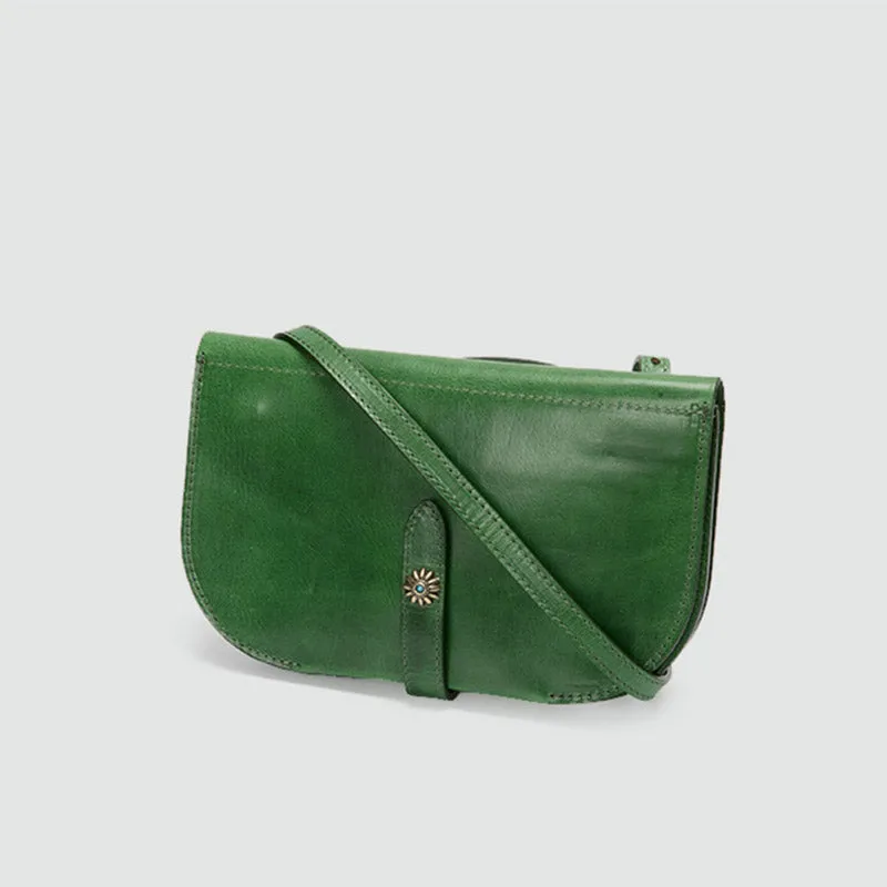 Womens Green Leather Crossbody Saddle Bag Purse Small Shoulder Bag