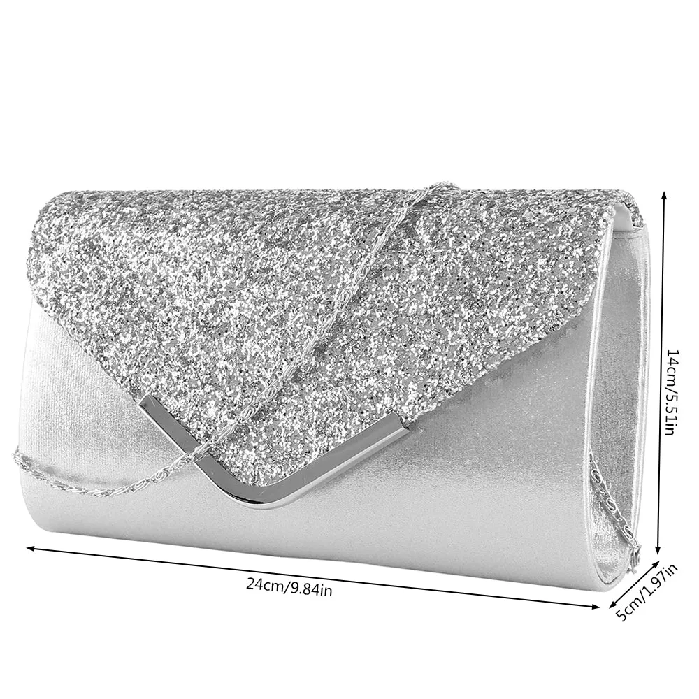 Women’s Satin and Crystal Clutch with Chain Shoulder Strap